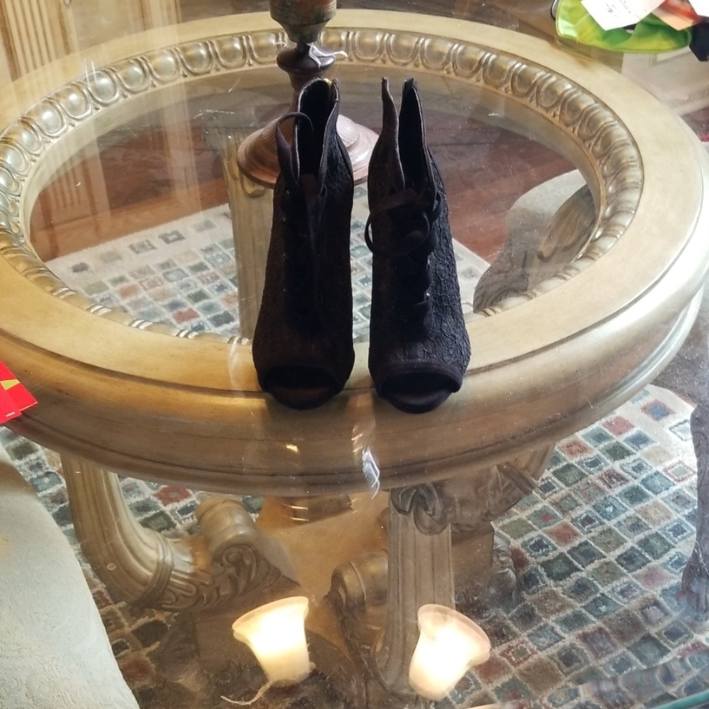 Black lace peep toe booties